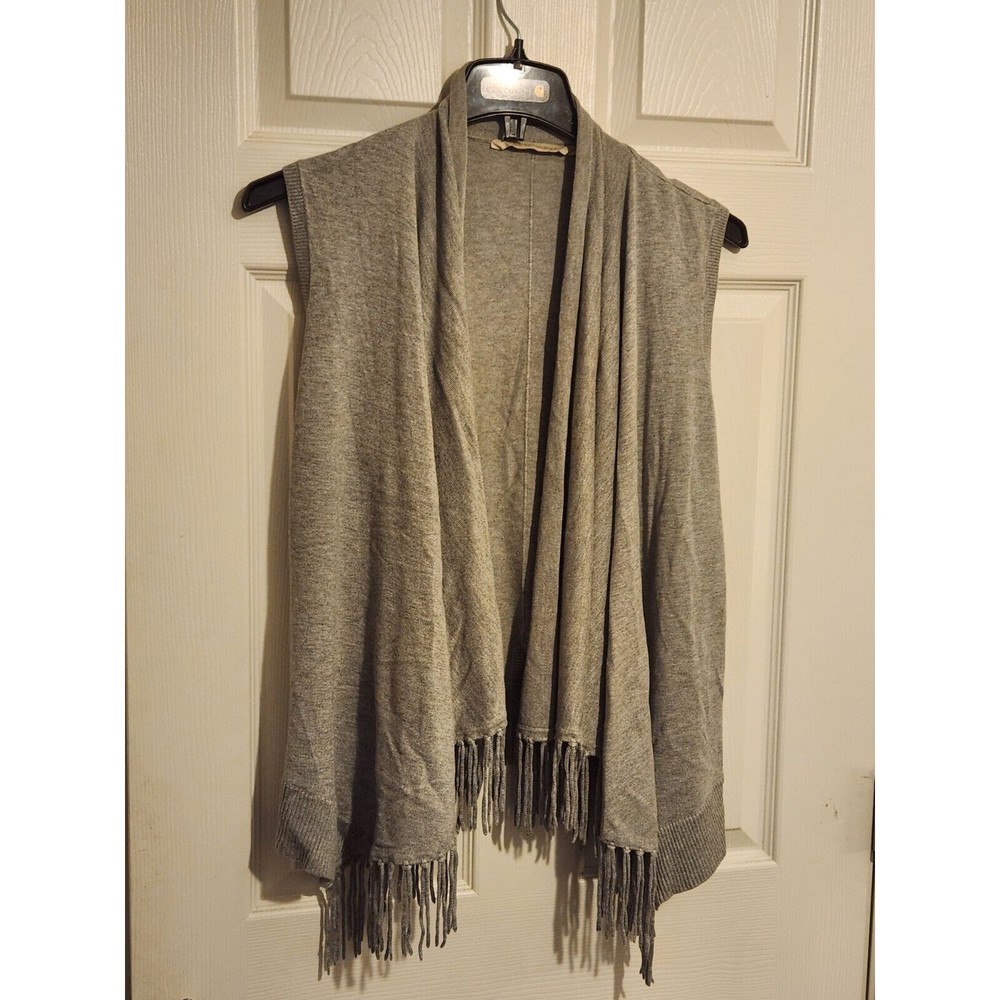 Soft Surroundings Women Cardigan Sleeveless Gray Medium Open Front Vest Drape